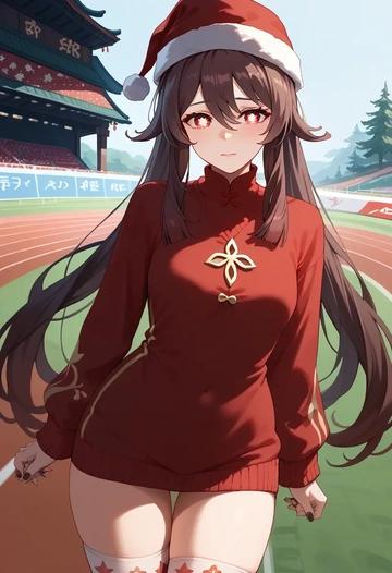 genshin impact,hutao,Christmas,sweater dress,stockings  - AI generated anime art