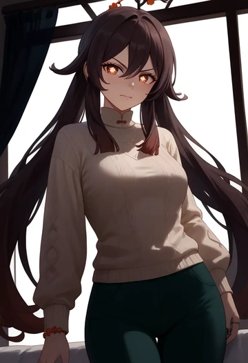 genshin impact,hutao,sweater  - AI generated anime art