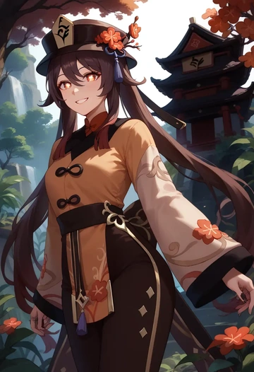 genshin impact,hutao,kimono,silk,wide-leg trousers  - AI generated anime art