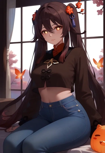 genshin impact,hutao,crop top  - AI generated anime art