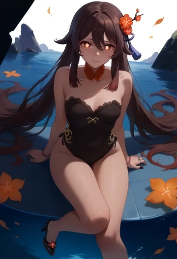 genshin impact,hutao,gown,strapless,mermaid silhouette  - AI generated anime art