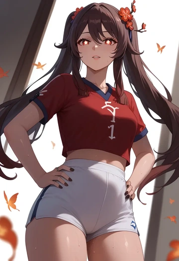 genshin impact,hutao,volleyball uniform  - AI generated anime art