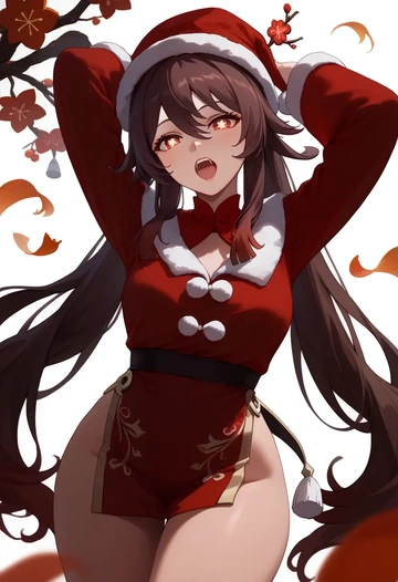 genshin impact,hutao,Christmas,red velvet dress  - AI generated anime art