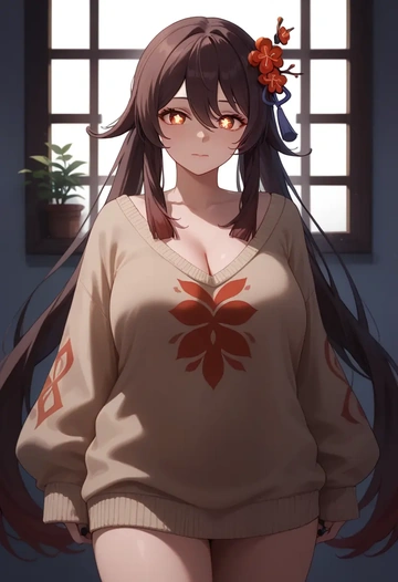 genshin impact,hutao,sweater  - AI generated anime art