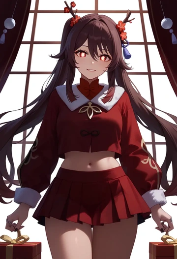 genshin impact,hutao,Christmas,skirt  - AI generated anime art