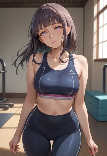 kantai_collection,hyuuga_(kancolle),yoga shorts, bra  - AI generated anime art