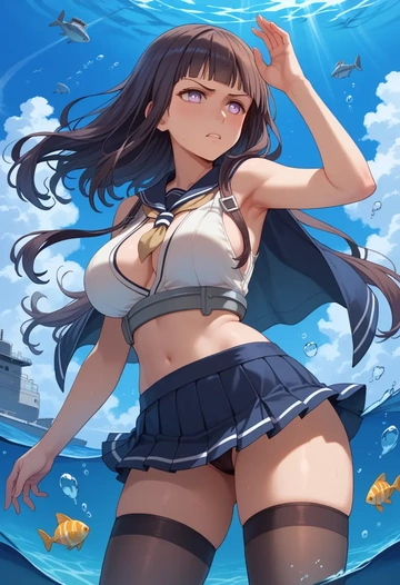 kantai_collection,hyuuga_(kancolle),mini skirt, stockings  - AI generated anime art