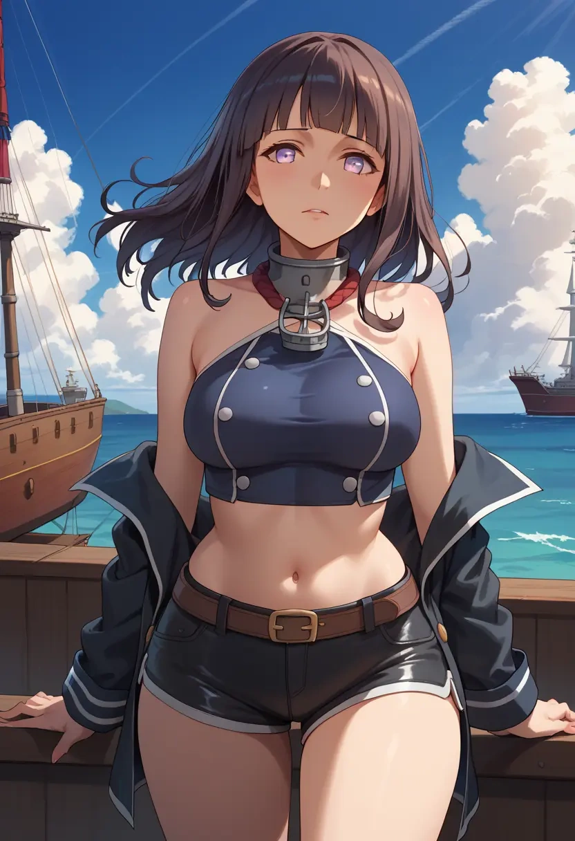 kantai_collection,hyuuga_(kancolle),leather,shorts,crop top  - 