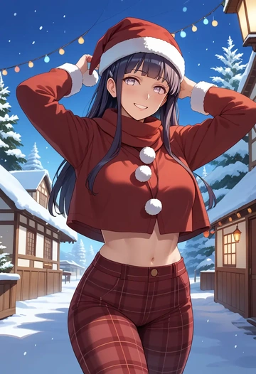 kantai_collection,hyuuga_(kancolle),Christmas,plaid trousers  - AI generated anime art