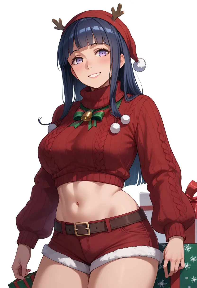 kantai_collection,hyuuga_(kancolle),Christmas,red velvet shorts,turtleneck sweater  - 