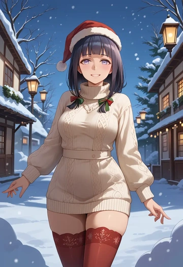 kantai_collection,hyuuga_(kancolle),Christmas,sweater dress,stockings  - AI generated anime art