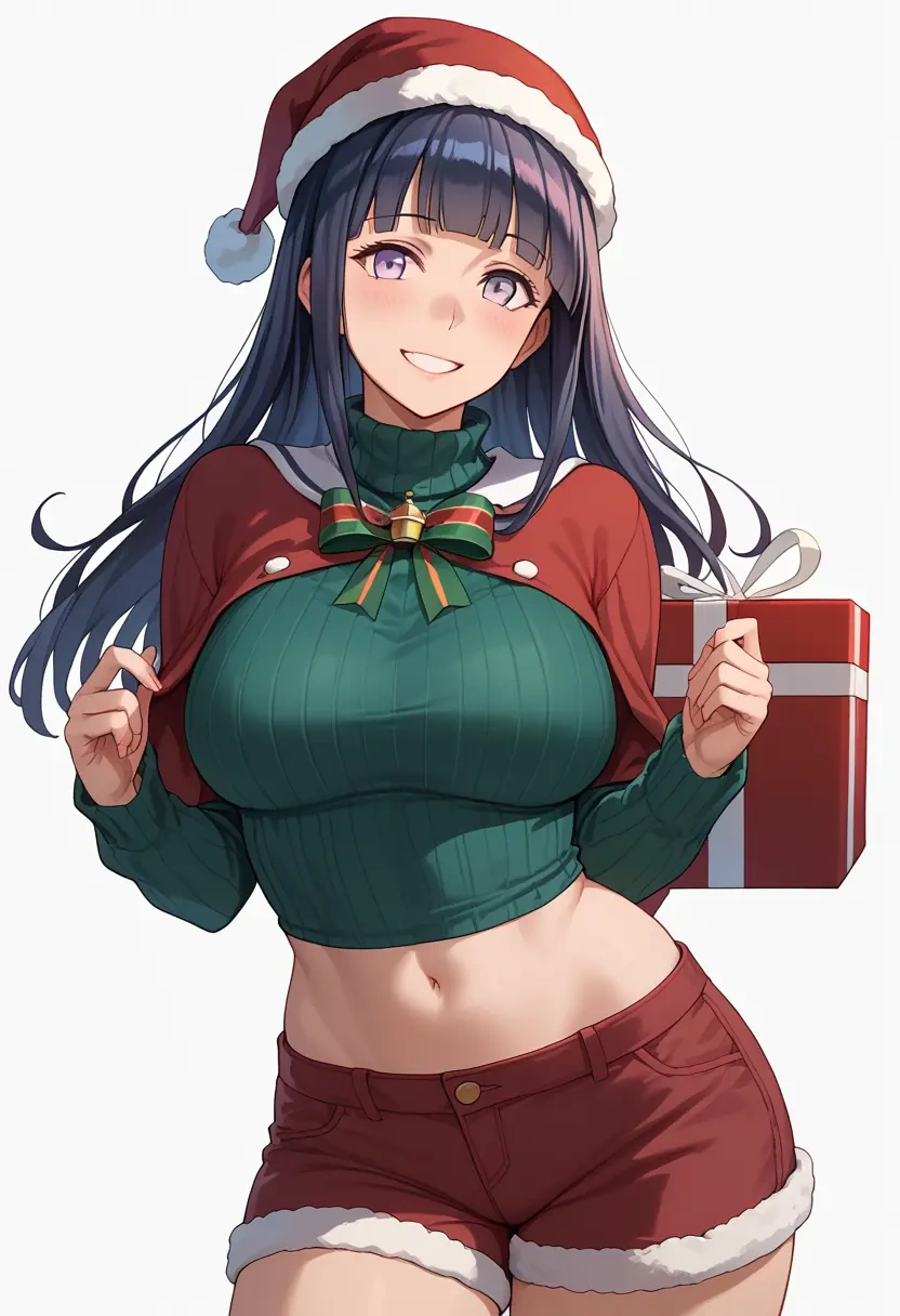 kantai_collection,hyuuga_(kancolle),Christmas,red velvet shorts,turtleneck sweater  - 