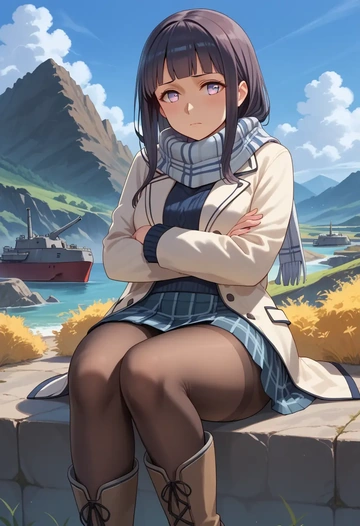 kantai_collection,hyuuga_(kancolle),winter,student uniform,down jacket  - AI generated anime art