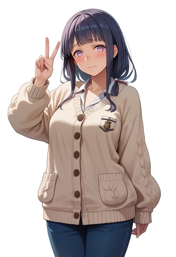 kantai_collection,hyuuga_(kancolle),cardigan,oversized,wide-leg pants  - AI generated anime art