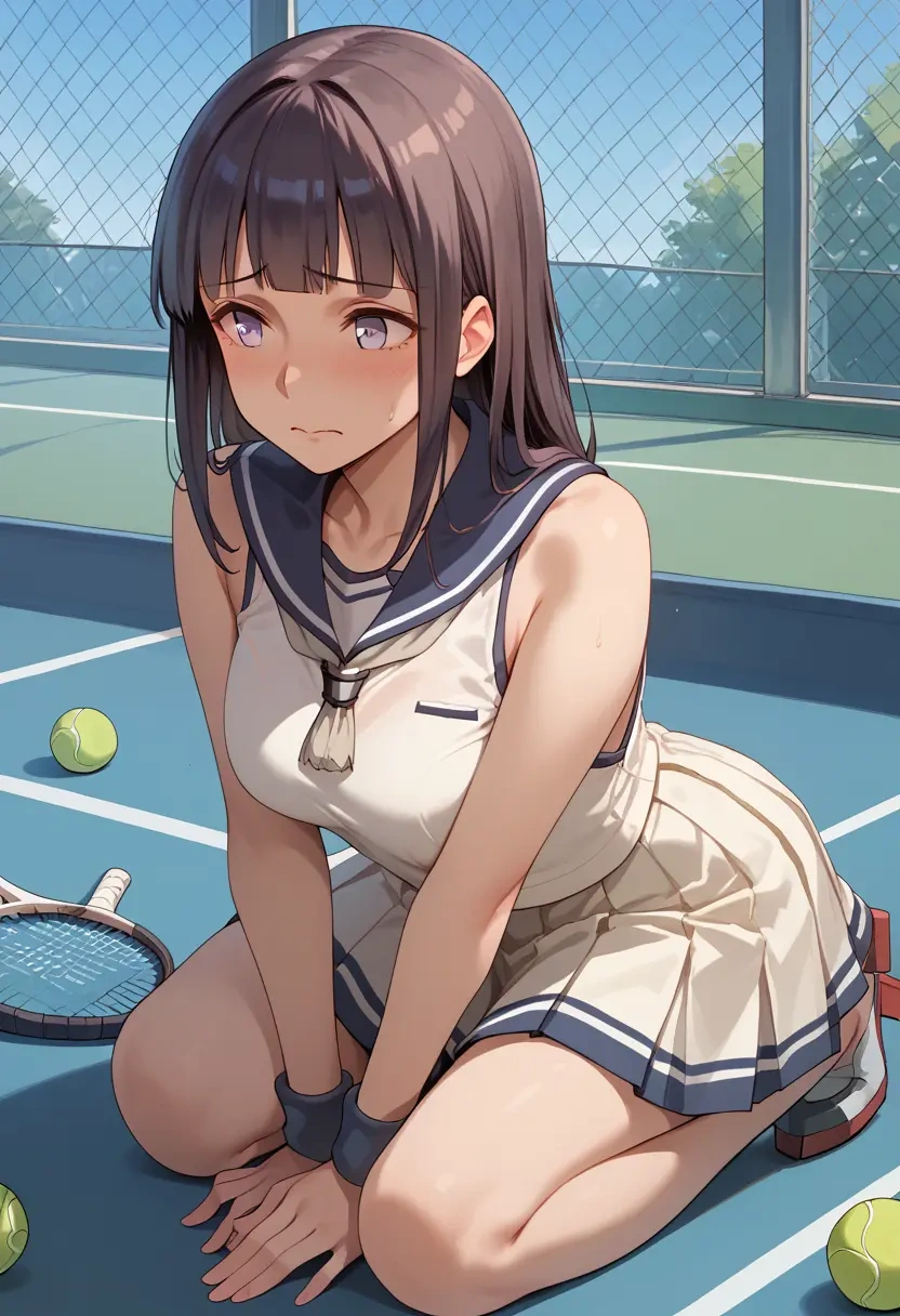 kantai_collection,hyuuga_(kancolle),tennis dress,visor,trainers  - 