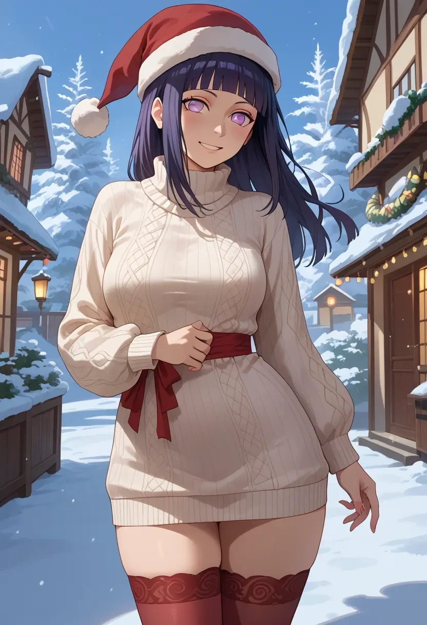 naruto_(series),hyuuga_hinata,Christmas,sweater dress,stockings  - 