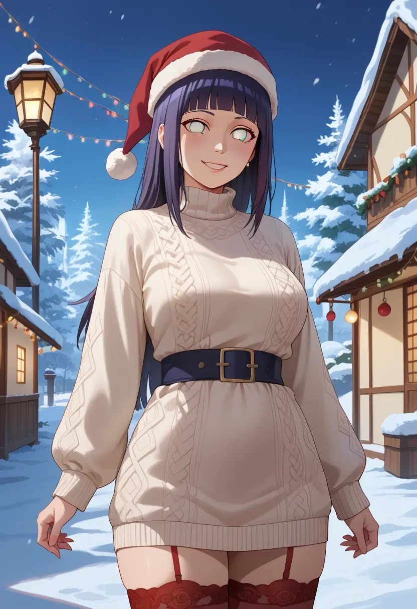 naruto_(series),hyuuga_hinata,Christmas,sweater dress,stockings  - 