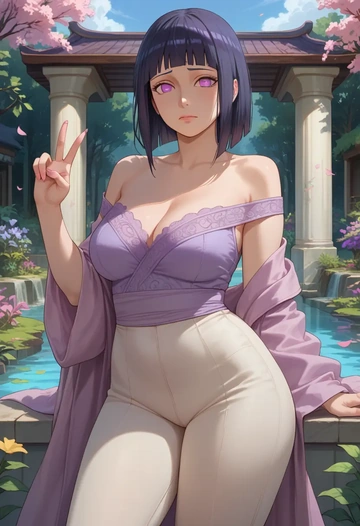 naruto_(series),hyuuga_hinata,pants,wide-leg,strappy top  - AI generated anime art