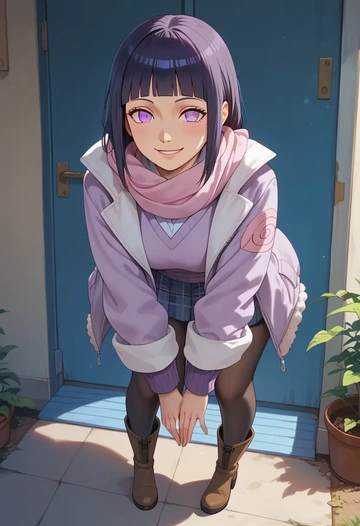 naruto_(series),hyuuga_hinata,winter,student uniform,down jacket  - AI generated anime art