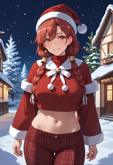 kantai_collection,i-168_(kancolle),Christmas,plaid trousers  - AI generated anime art