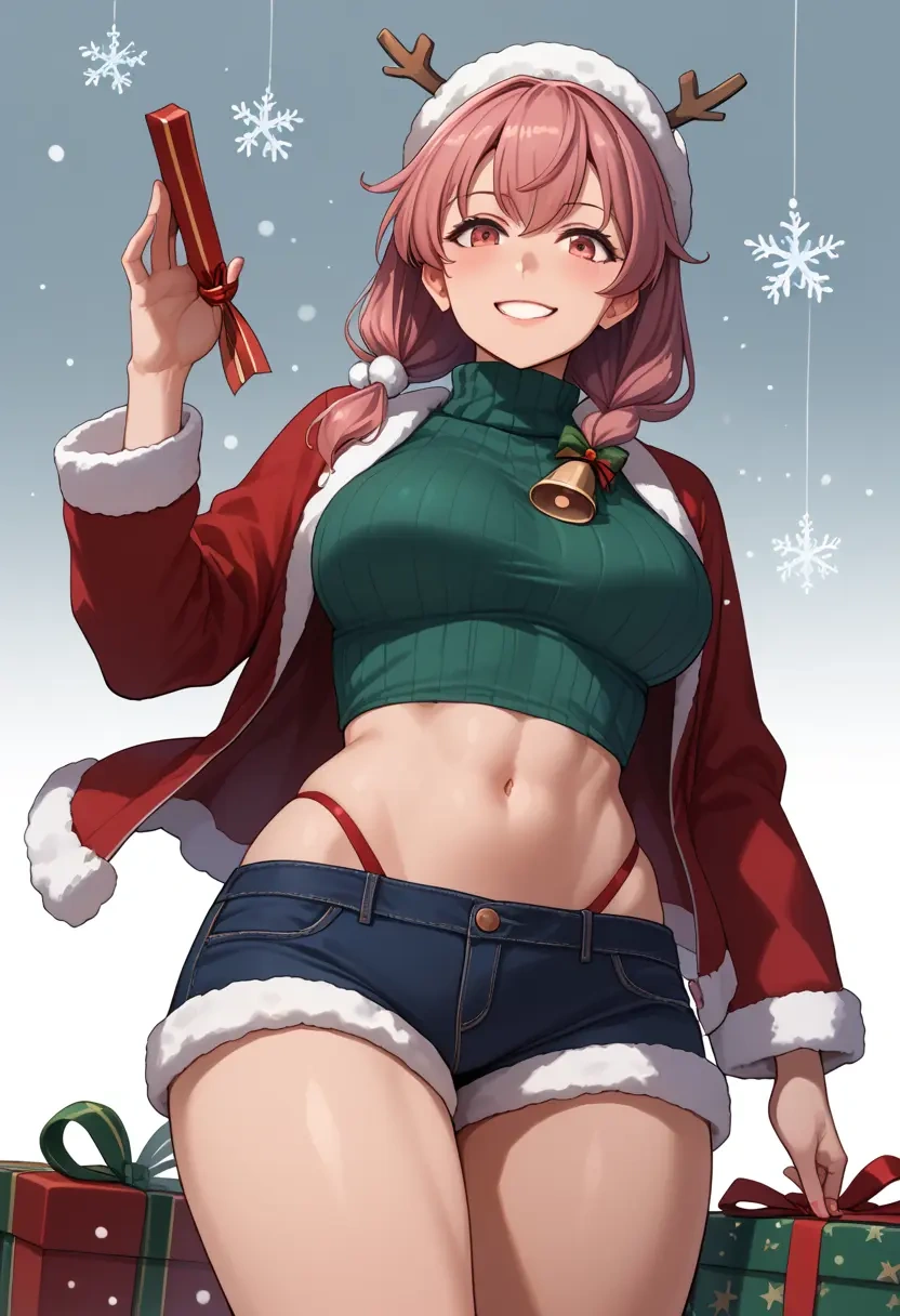 kantai_collection,i-168_(kancolle),Christmas,red velvet shorts,turtleneck sweater  - 