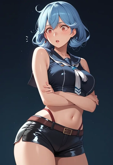 kantai_collection,i-19_(kancolle),leather,shorts,crop top  - AI generated anime art