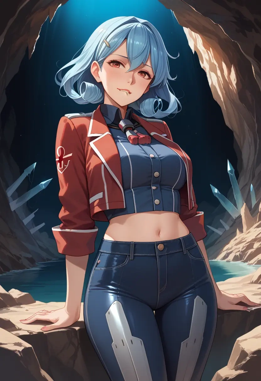 kantai_collection,i-19_(kancolle),denim jacket,cropped,leather leggings  - 