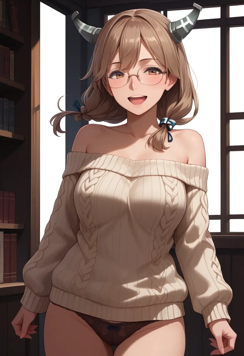 kantai_collection,i-26_(kancolle),sweater,panties,off-shoulder,glasses,sexy  - 