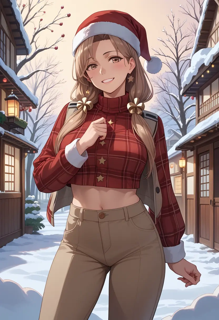 kantai_collection,i-26_(kancolle),Christmas,plaid trousers  - 