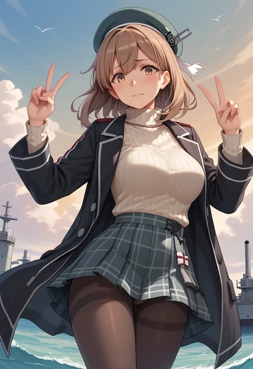 kantai_collection,i-26_(kancolle),winter,student uniform,pea coat  - AI generated anime art