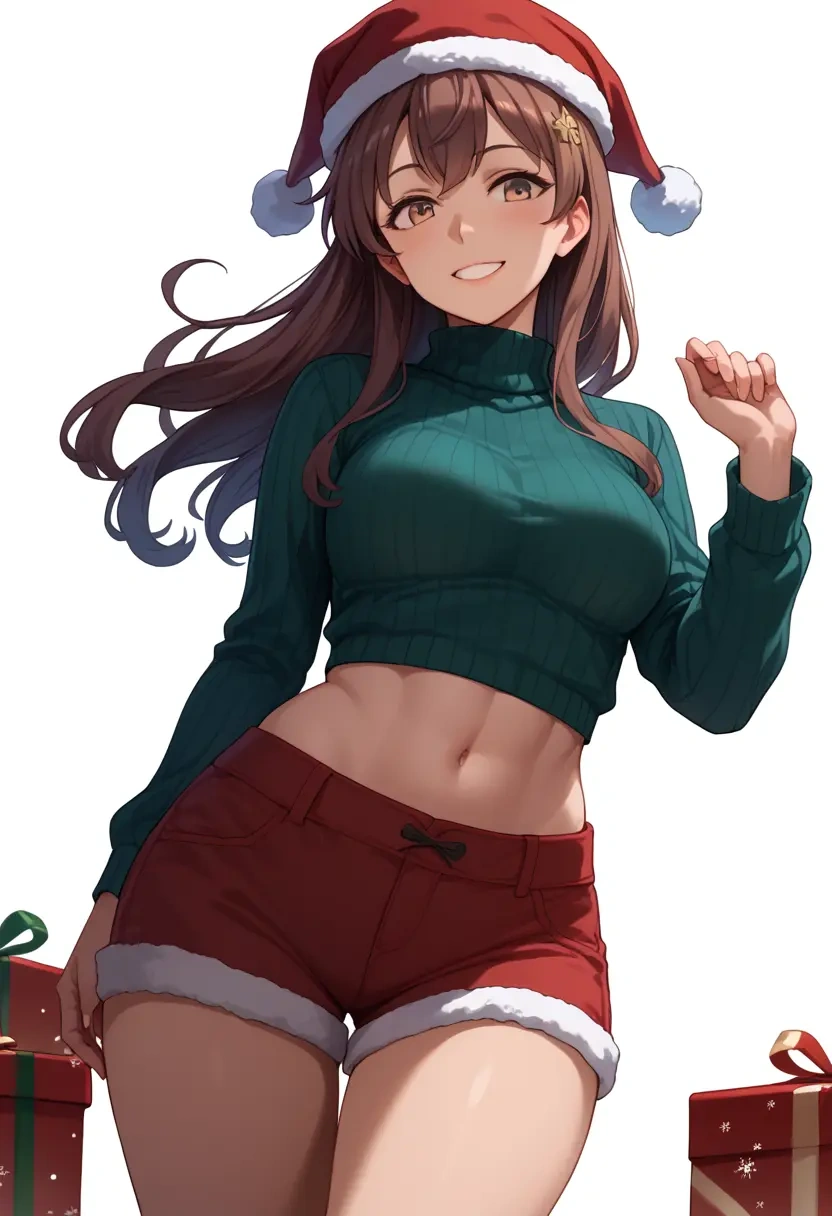 kantai_collection,i-401_(kancolle),Christmas,red velvet shorts,turtleneck sweater  - 