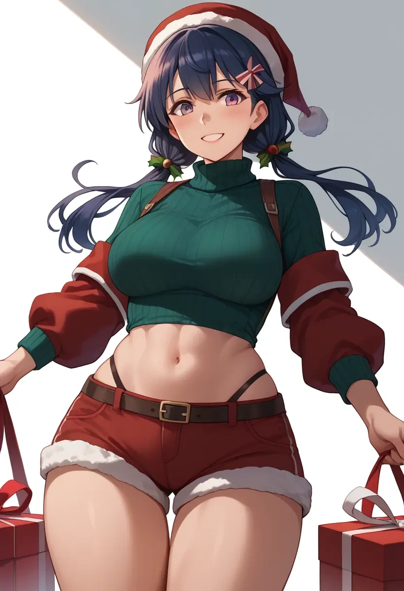 kantai_collection,i-401_(kancolle),Christmas,red velvet shorts,turtleneck sweater  - 