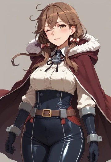 kantai_collection,i-401_(kancolle),cape,hooded,leather pants  - AI generated anime art