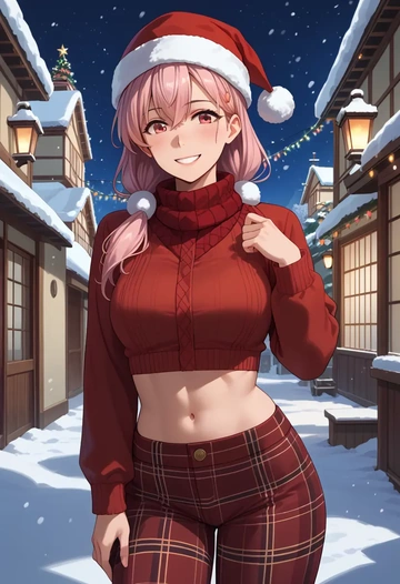 kantai_collection,i-58_(kancolle),Christmas,plaid trousers  - AI generated anime art