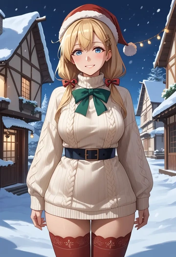 kantai_collection,i-8_(kancolle),Christmas,sweater dress,stockings  - AI generated anime art