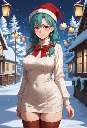 kantai_collection,i-class_destroyer,Christmas,sweater dress,stockings  - AI generated anime art