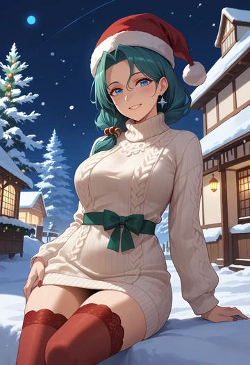 kantai_collection,i-class_destroyer,Christmas,sweater dress,stockings  - AI generated anime art