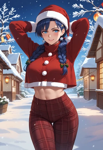 kantai_collection,i-class_destroyer,Christmas,plaid trousers  - AI generated anime art