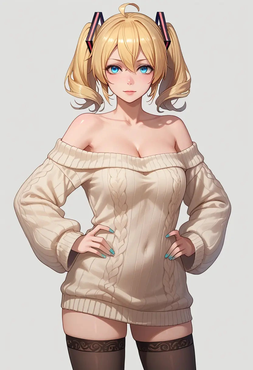 vocaloid,ia_(vocaloid),Hands on hips,off-shoulder,sweater,stockings  - 