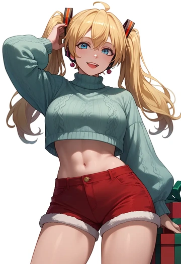 vocaloid,ia_(vocaloid),Christmas,red velvet shorts,turtleneck sweater  - AI generated anime art