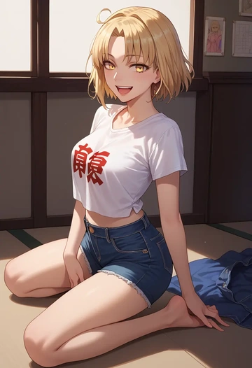 fate_(series),ibaraki_douji_(fate),denim shorts  - AI generated anime art