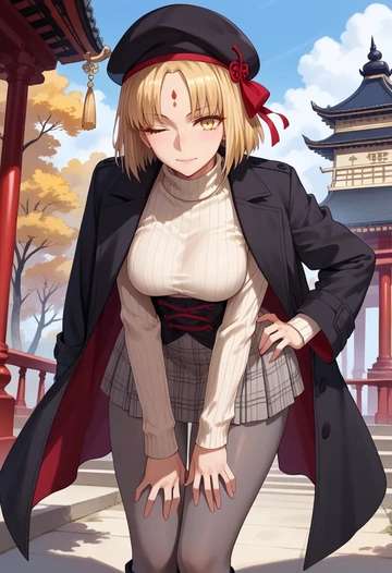 fate_(series),ibaraki_douji_(fate),winter,student uniform,pea coat  - AI generated anime art