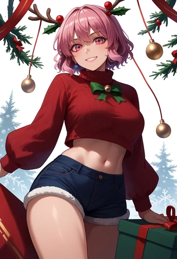 touhou,ibaraki_kasen,Christmas,red velvet shorts,turtleneck sweater  - AI generated anime art