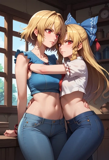 touhou,ibuki_suika,crop top  - AI generated anime art