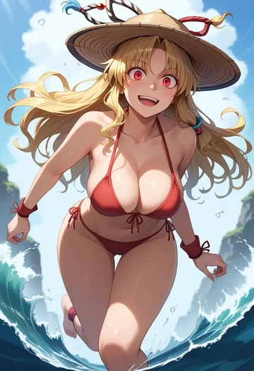 touhou,ibuki_suika,bikini,rainbow-colored,sexy  - AI generated anime art