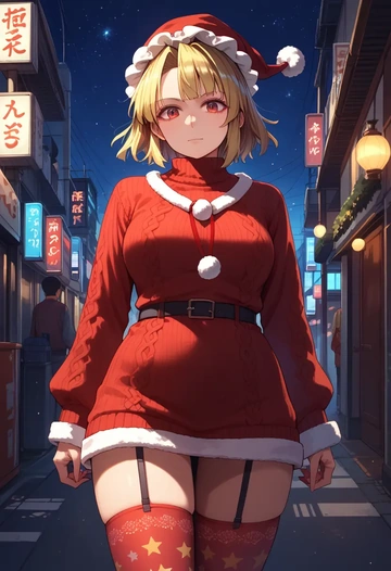 touhou,ibuki_suika,Christmas,sweater dress,stockings  - AI generated anime art