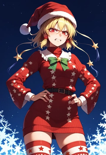 touhou,ibuki_suika,Christmas,sweater dress,stockings  - AI generated anime art