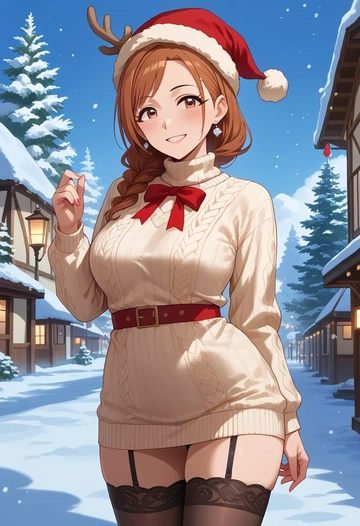 idolmaster,ichihara_nina,sweater,stockings,Thigh garters  - AI generated anime art