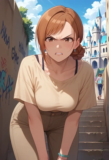 idolmaster,ichihara_nina,neon graffiti top,dolphin shorts  - AI generated anime art