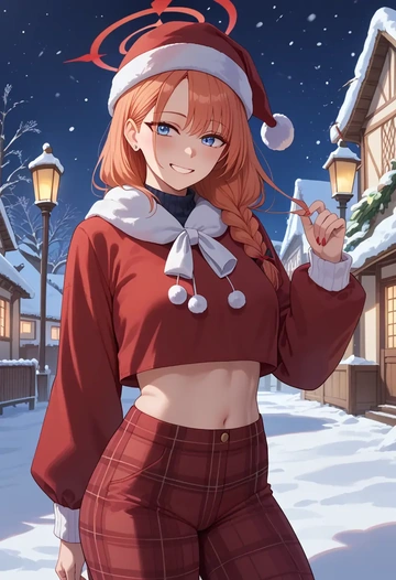 blue_archive,ichika_(blue_archive),Christmas,plaid trousers  - AI generated anime art